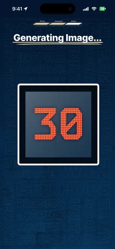The Generating Image screen with a countdown while the student's image is created